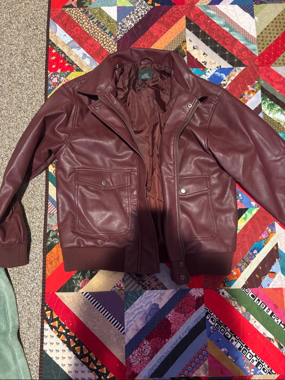 wild fable Women's Burgundy Faux Leather Bomber Jacket